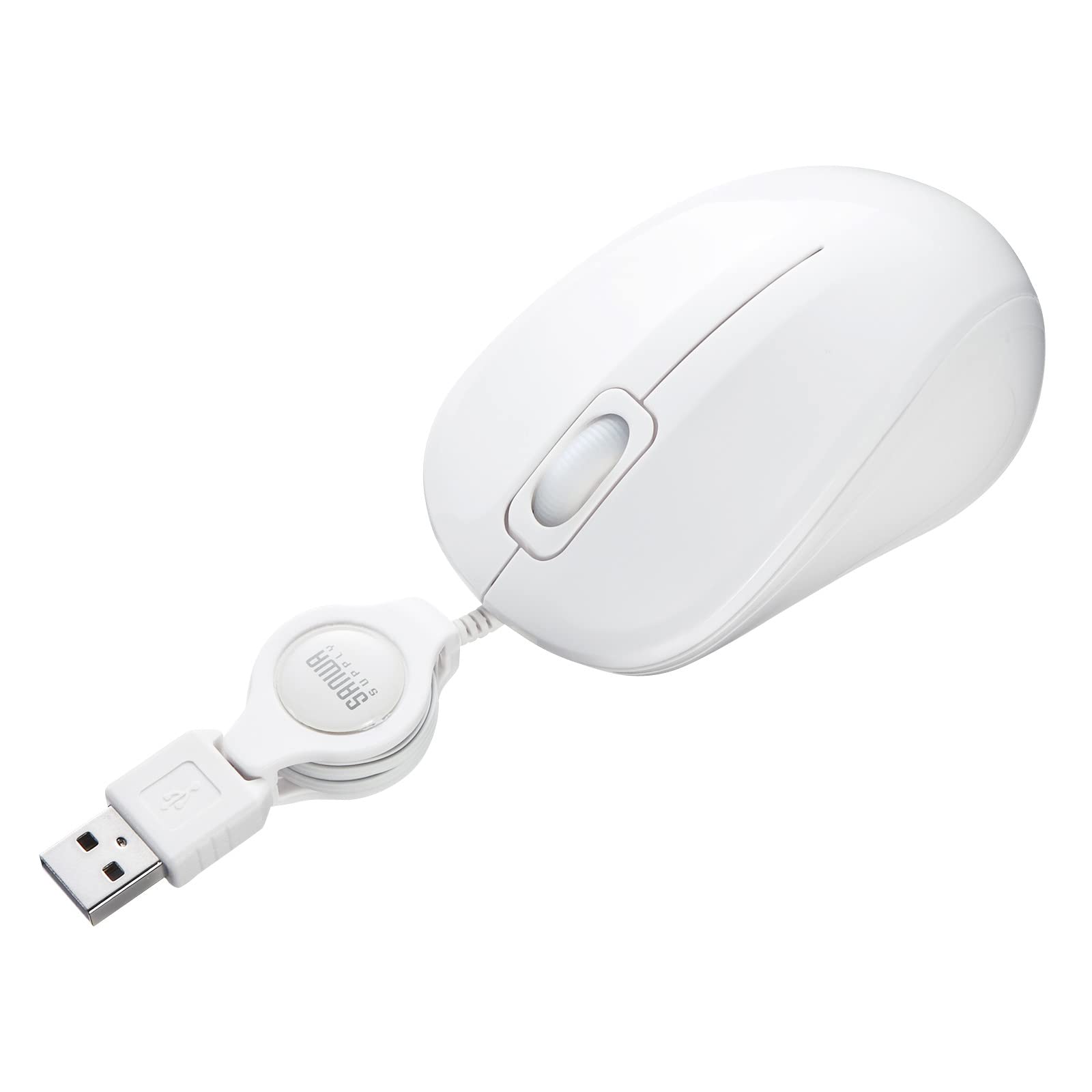 

Sanwa Supply Antibacterial and Quiet Wired Retractable Blue LED Mouse (White) MA-MBSK315W