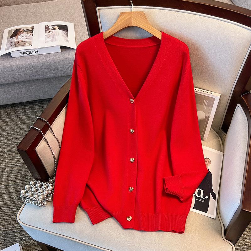 Plus Size Women's Loose Knit Cardigan Sweater (Bust 150-160 cm, 200-350 Jin) - Style 8308