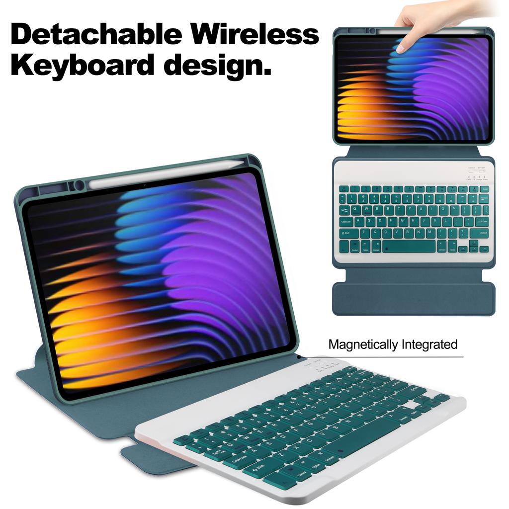 For Xiaomi Pad 7 Case 360-Degree Rotary Stand PU Leather+Acrylic Tablet Cover with Keyboard