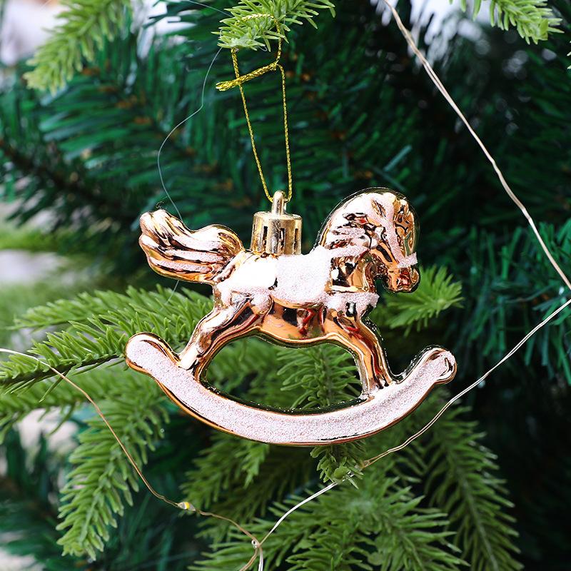 Christmas Tree Decoration Pony Plastic Plating Rocking Horse Pendant Home Decor Hanging New Year Gift Christmas Ornaments