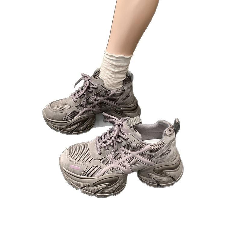 Leather heightening dad shoes women's 2025 autumn new thick-soled four-season comfortable running casual versatile sports shoes