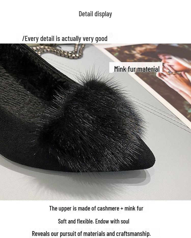 Women's Fashionable Furry Stiletto Heels - Comfortable, Versatile, Pointed-Toe High Heels for Autumn/Winter.