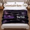 Deep Purple Printed Flannel Blanket Custom Name Text Soft Warm Throw For Bedroom Holiday Gift