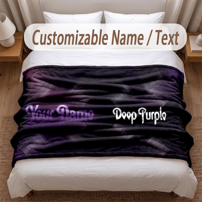 Deep Purple Printed Flannel Blanket Custom Name Text Soft Warm Throw For Bedroom Holiday Gift
