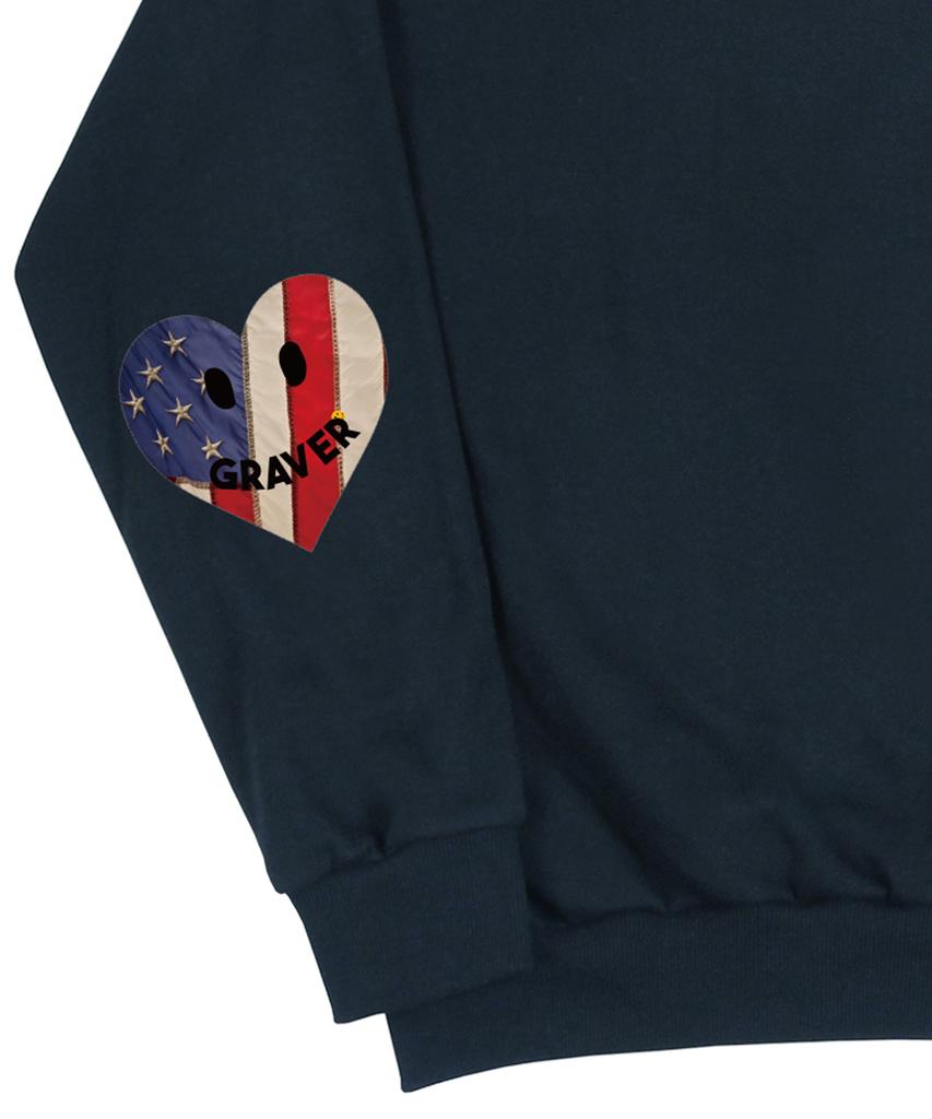 GRAVER [Unisex] Elbow American Flag Smile Heart Sweatshirt_Navy