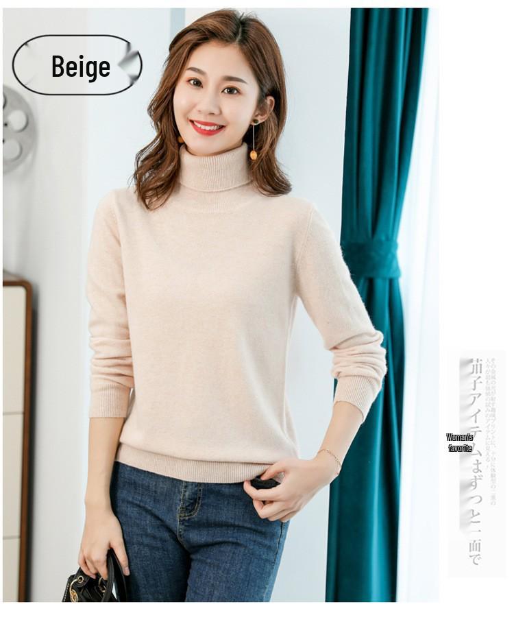 2025 Autumn/Winter Women's Pure Wool High Neck Cashmere Pullover - Solid Color, Loose Fit, Short Knit Sweater