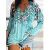 Spring and Autumn V-neck Flower Pattern 3D Printed Top Fashionable Casual Long Sleeved Women's T-shirts