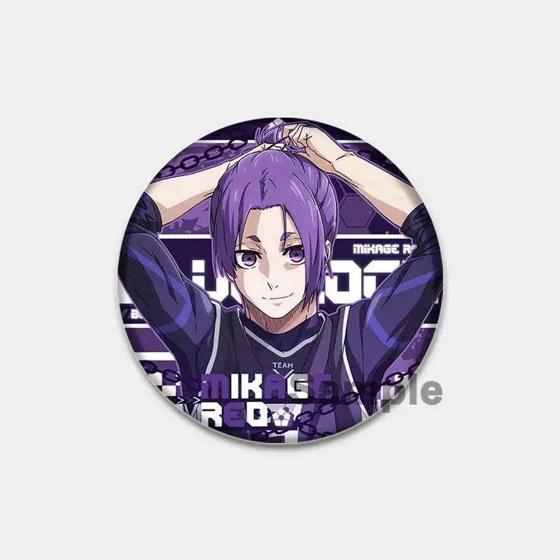 32/44/58 mm runder Anime-Anstecker mit blauem Schloss, Zeichentrickfigur Isagi Yoichi, Brosche, individuell anpassbar, Snap-in-Abzeichen, Cosplay-Zubehör, Schmuck, Geschenke