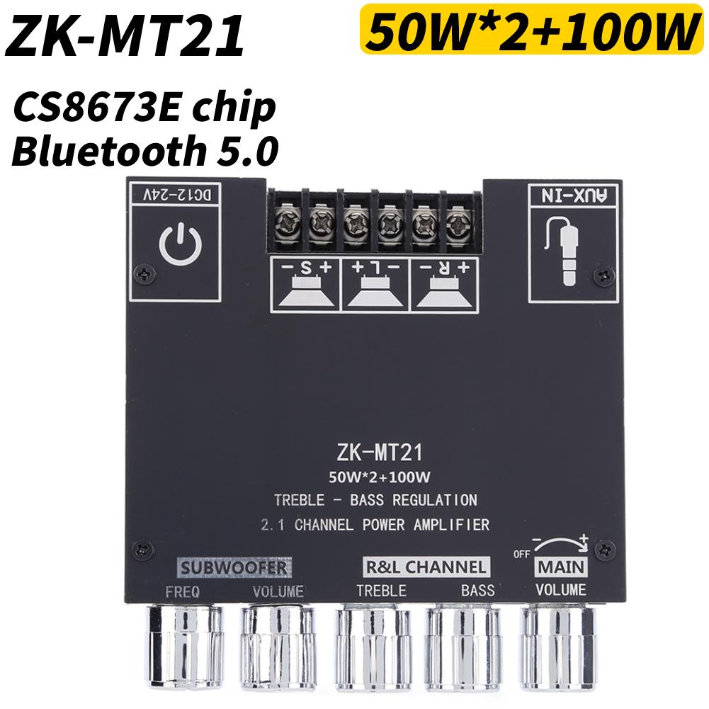 ZK-MT21 Subwoofer Digital Power Amplifier Board AUX 12V 24V 2.1 Channel Stereo Amp Module 50WX2+100W Bluetooth 5.0 Bass Amp