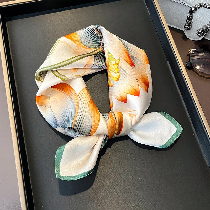 Pink lotus silk silk scarf 100% mulberry silk women s small square scarf foreign style gift mother scarf 53*53cm
