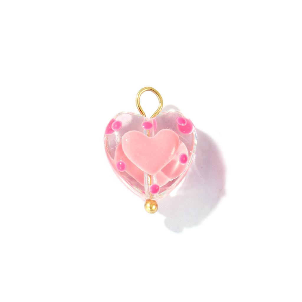 2 Pcs Resin Heart Valentine's Day Charms Enamel Hearts Dot 304 Stainless Steel Pendants Pendants For DIY Necklace 17mm x 12mm