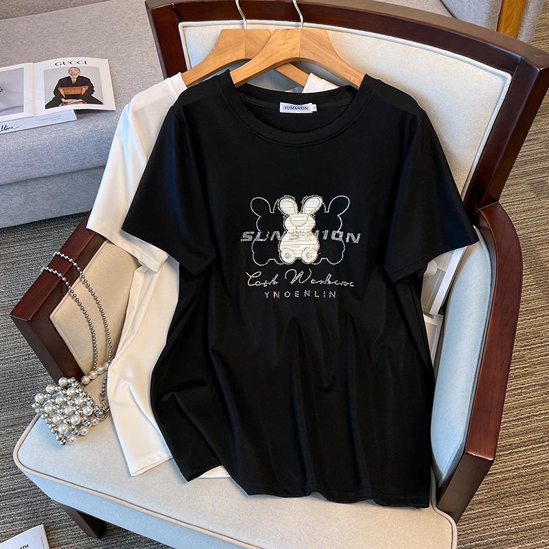 

Plus Size Loose Fit Mid-Length Round Neck Short Sleeve Women s T-shirt (200/300/350 Jin) 3XL чёрный