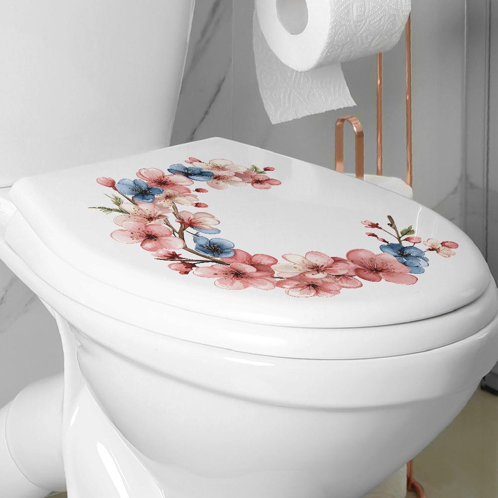 Hand Painted Floral Wreath Toilet and Multi-Surface Sticker Set Waterproof Self-Adhesive Removable Decal for Bathroom WC Home Decor