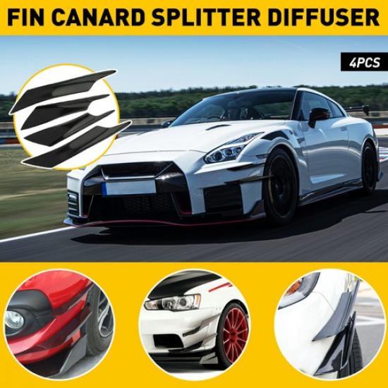 Glossy 4Pcs Black Car Bumper Fin Canard Splitter Diffuser Valence Spoiler Lip