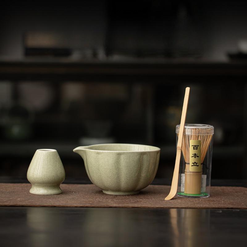 4-piece set Matcha Bowl Japanese Tea Cup Gift Matcha Chawan with Pouring Spout for Kitchen Home Tea Room Dining Room