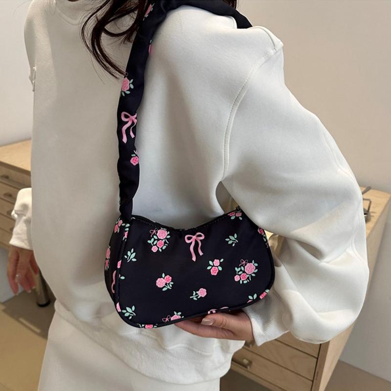 Unique Wrinkled Drawstring Floral Handbag Stylish Versatile Shoulder Underarm Purse Bag For Women