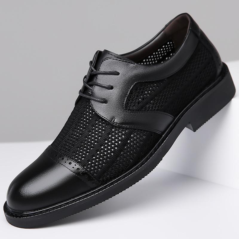 Summer Men's Formal Dress Pointed Mesh Mixed Patchwork Business Oxford Shoes Lace Up Wedding Party Footwear Zapatos Hombre
