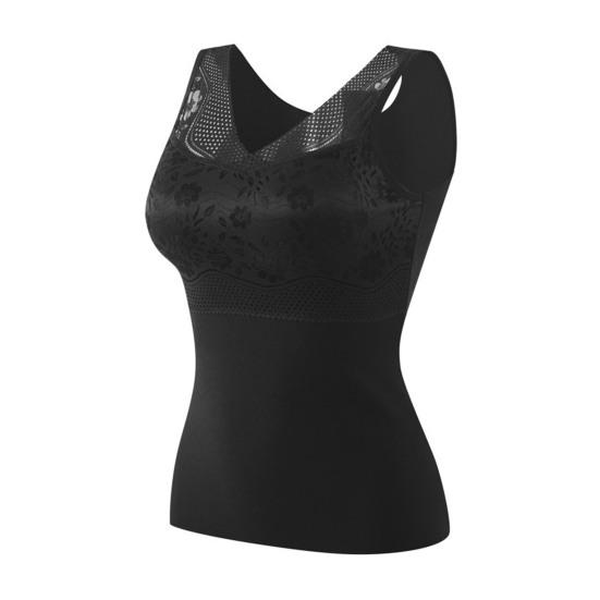 

Термомайка для женщин с V-образным вырезом, без рукавов, топ-камисоль с бюстгальтером с подкладкой, зимняя теплая майка, базовая майка с высокой эластичностью L чёрный