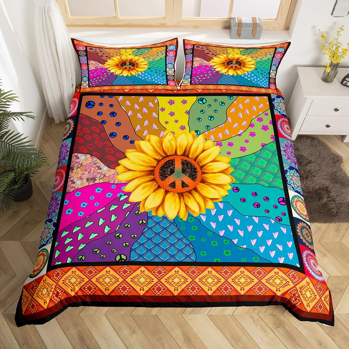 

Comforter Hippie Peace Art S For Kids Teens Lightweight With 2 S Colorful Peace Sign Artwork Bedding Sets Comforter (quilt)-EU Single(135*200cm)3pcs