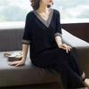 Women 2 Piece Set V Neck Half Sleeve Blouse Wide Leg Pants Plus Size Casual Loungewear Suit