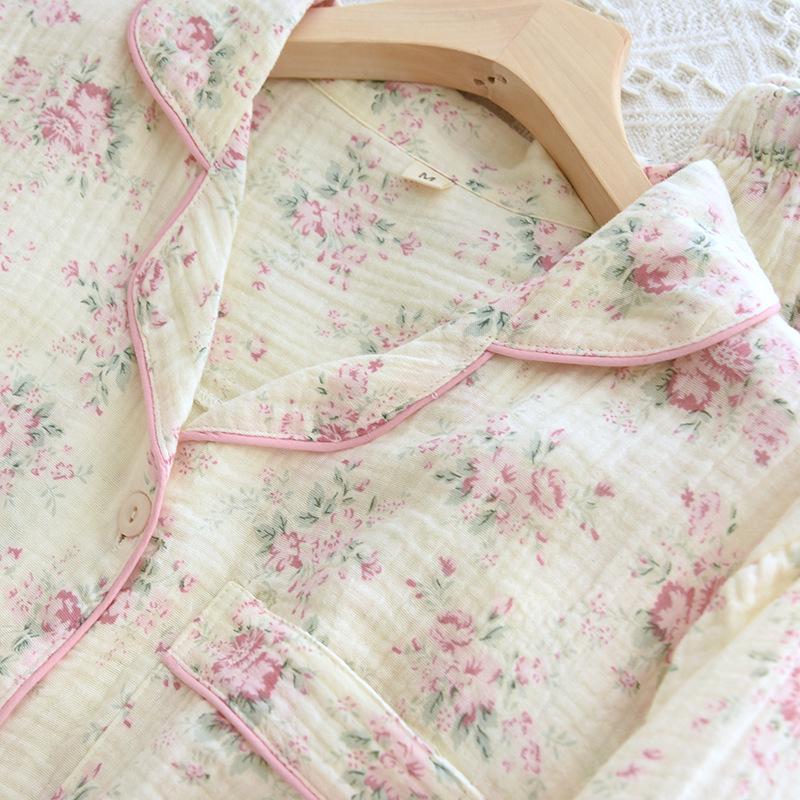 Women's Autumn Long Sleeve Cotton Floral Crinkle Fabric Plus Size Homewear Set