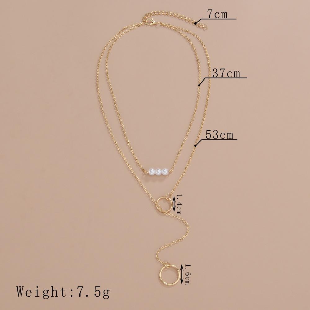 Fashion exaggeration, geometric ring circle pearl pendant, multi-layer stacking design women's long necklace necklace necklace