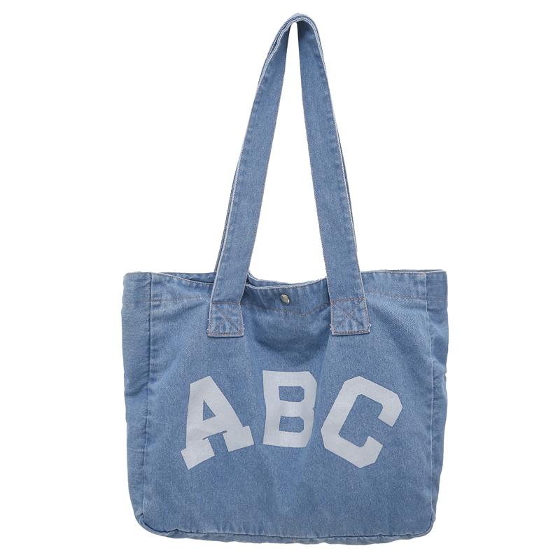 Large Capacity Denim Bag Female Letter Tote Bag Student Shoulder Bag