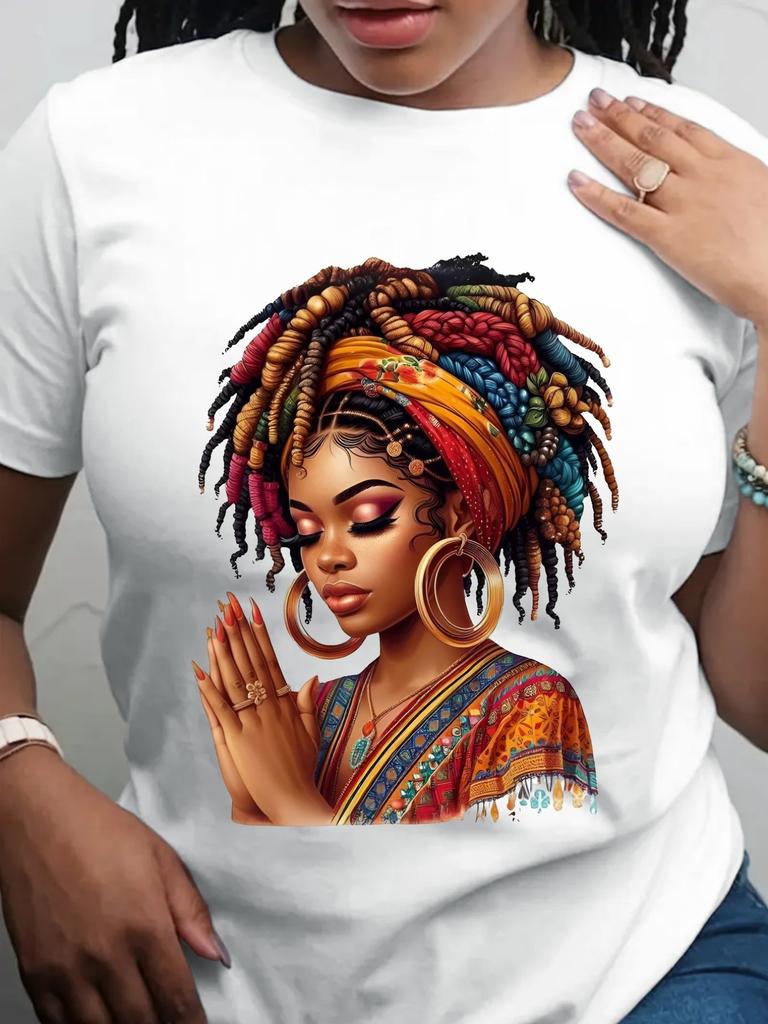 European size , Short-sleeved African-style T-shirt| African Women's Print, Suitable for All Seasons