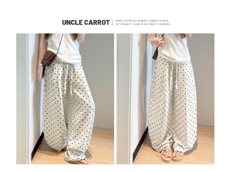 Damen Hochtaillierte Leinenhose mit Polka Dots - Sommer Elastisch Weiter Bein, Große Größe