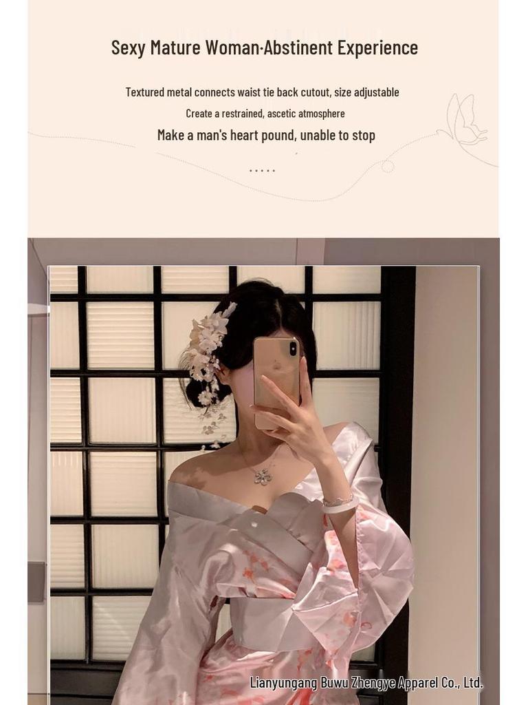 Sexy Deep V Open-Front Japanese Kimono Pajama Set for Women