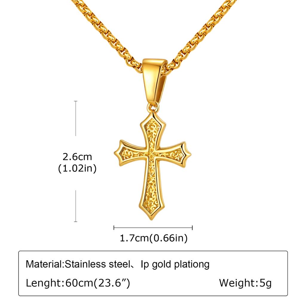 Men's Stylish Gold Color Necklace, Stainless Steel Geometric Cross Pendant Necklace, Vintage Fashion Jewelry Gift To Father