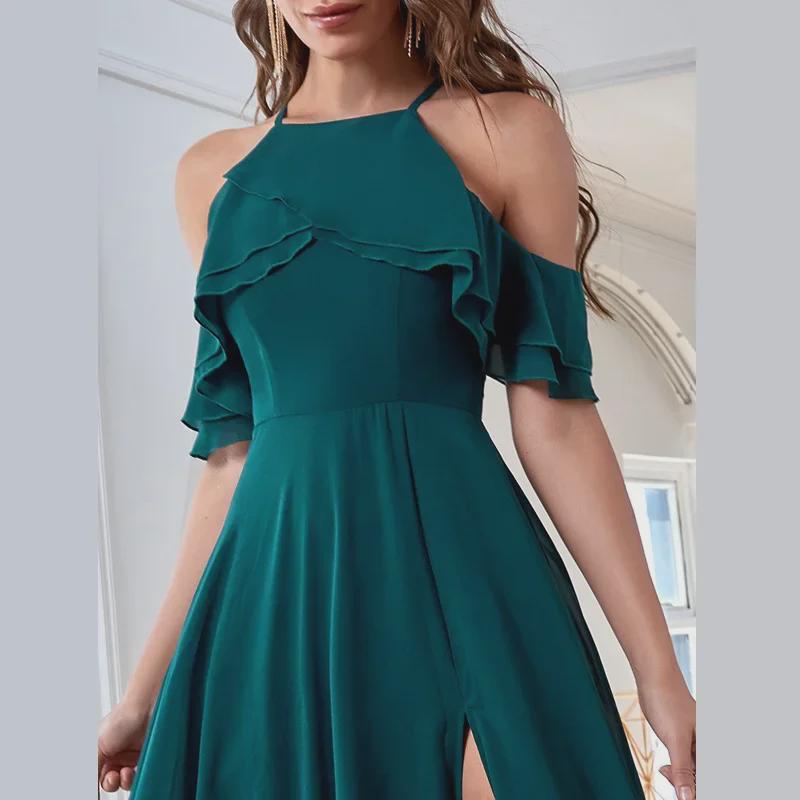 Chic European Chiffon Slit Evening Gown for Women