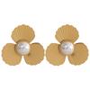 Yhpup Charm Fan Imitation Pearl Flowers Stainless Steel Hyperbolic Fashion Big Stud Earrings Trendy Personality Jewelry Women