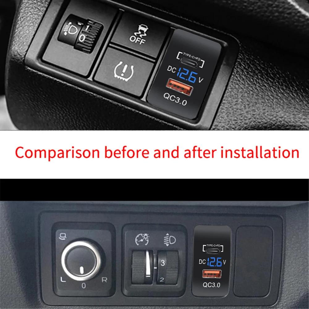 QC3.0 USB PD Typ-C Autoladebuchse Schnellladeanschluss Auto-Adapter mit LED-Voltmeter 37X24mm/45X26mm für Honda-Autos