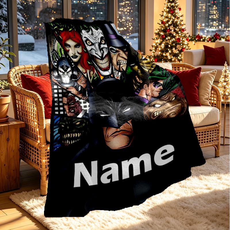Custom Name Personalized Batman Print Blanket, Home Decor, Bedroom, Sofa, Camping, Couch, Gifts for Birthday Christmas