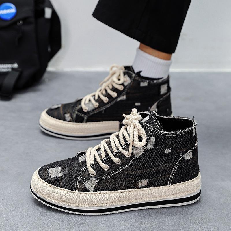 

Модные мужские парусиновые кеды с высоким верхом на шнуровке, классическая повседневная обувь для ходьбы, лето 2025, новый молодежный стиль, обувь для крикета 39 светло-синий