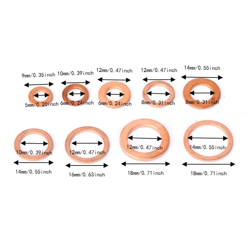 200pcs Solid Copper Copper Washer Set Metric M5-M14 Flat Sealing Washer Oil Drain