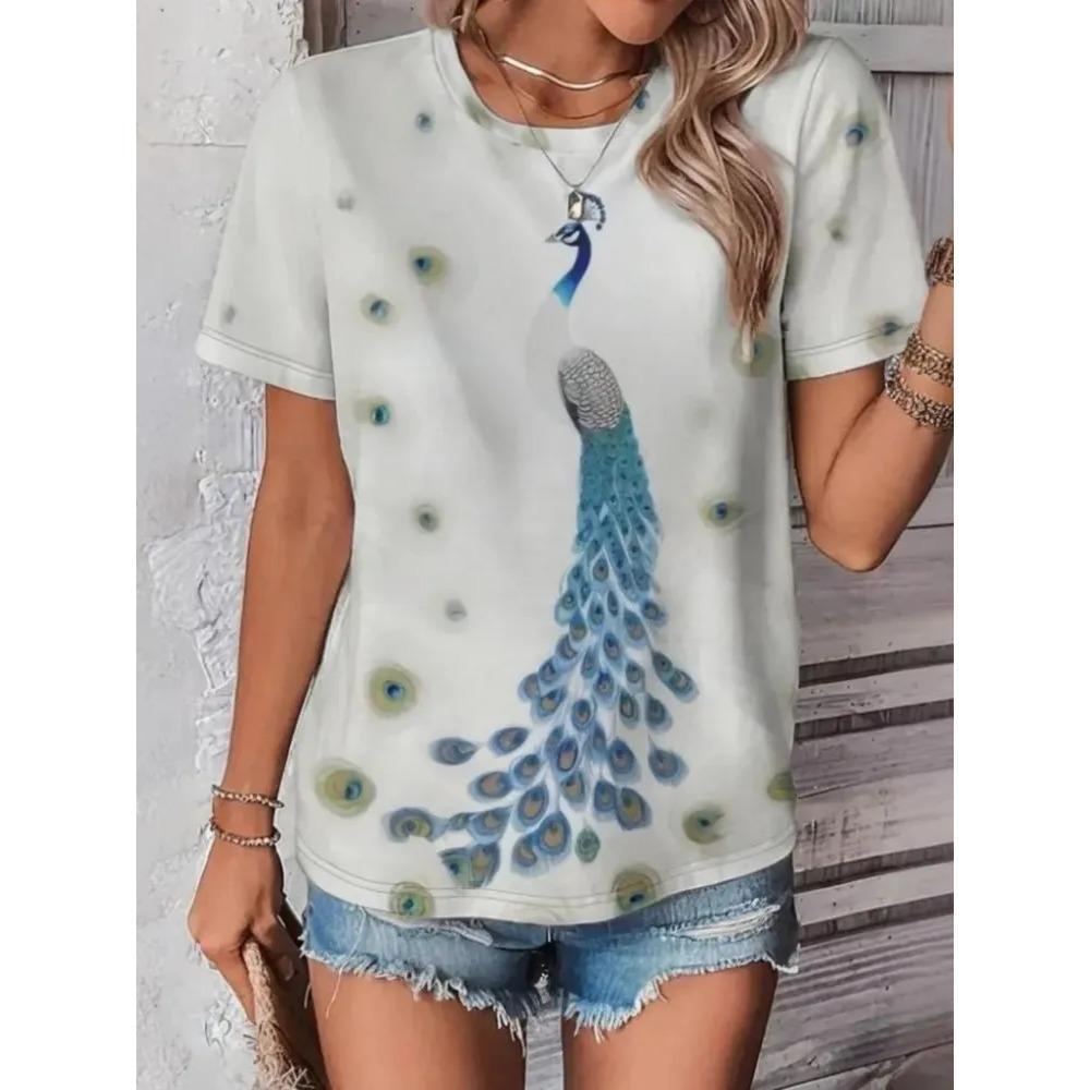 Dames T-shirt 3D Patroon Gedrukt Casual Korte Mouw Ronde Hals Top Modieuze Straat Dameskleding