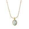 Modisches Elegantes Edelstahl Opal Ovales Halsketten für Damen Goldfarbe Grüner Stein Anhänger Halskette Mädchen Hochzeits Schmuck Geschenk