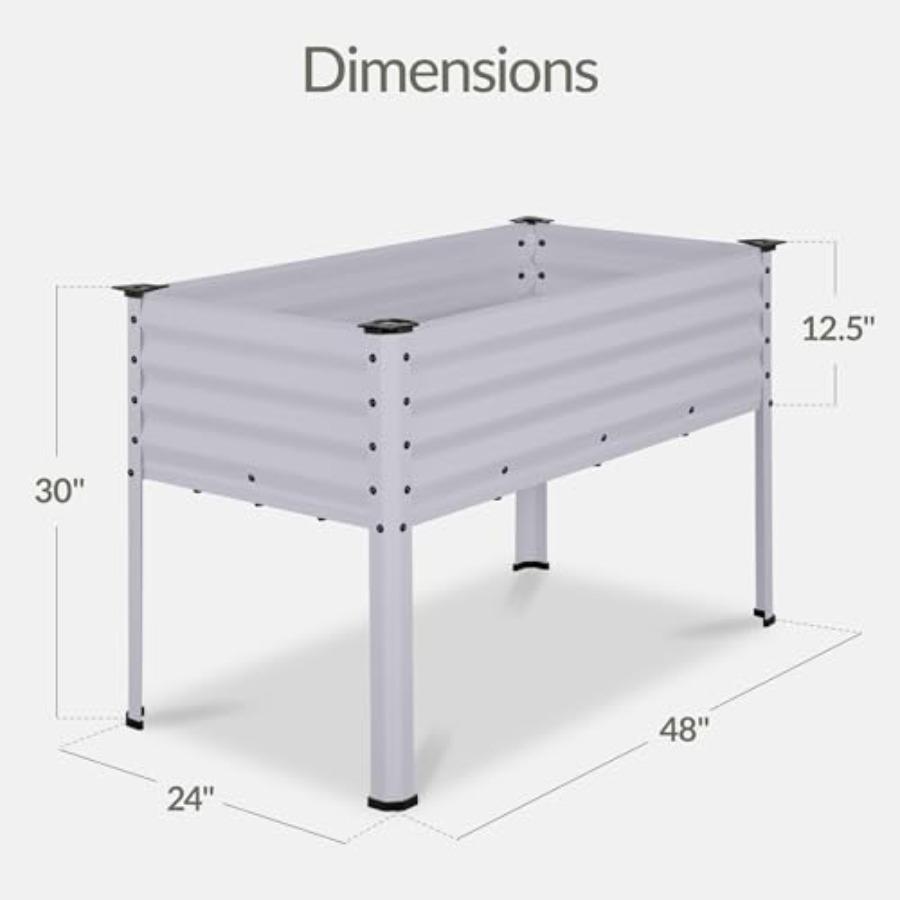48x24x30in Galvanized Raised Garden Bed Metal Elevated Planter Box Vegetable Garden for Backyard Patio Balcony - Moonlight Gray