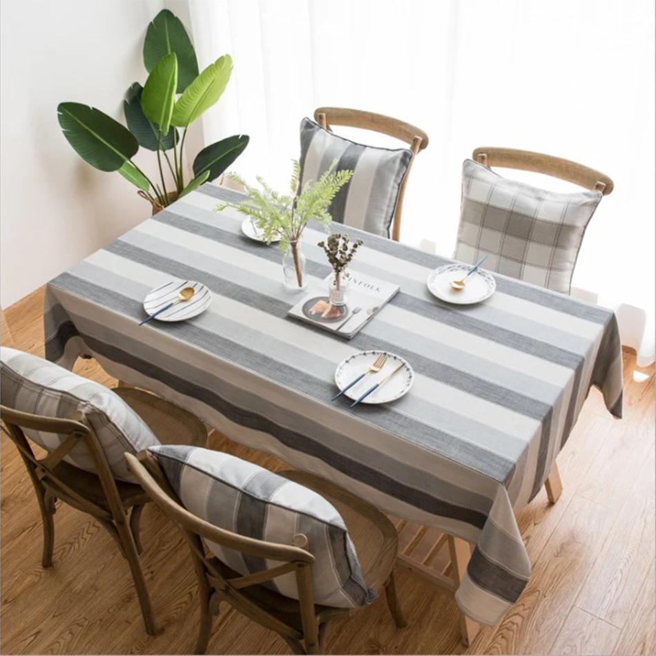 Customizable Linen Cotton Striated Tablecloth,Nordic Rectangular Table Cover,for Kitchen Dinning Tabletop,Coffee Table Decor