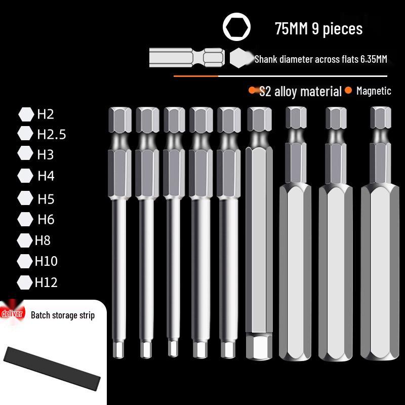 Hexagonal High Hardness S2 Bit Set for Pneumatic & Electric Screwdrivers