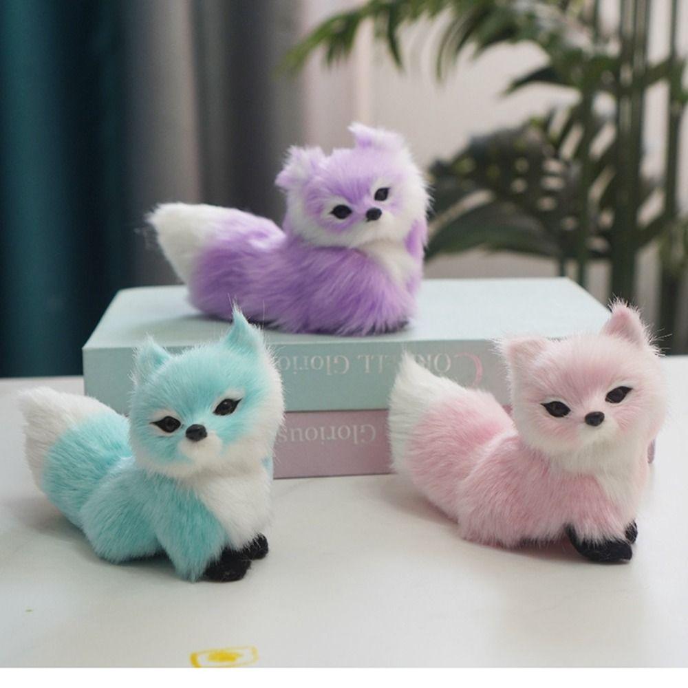 Lifelike Mini Plush Simulation Fox Squatting Animal Figurine Soft Plush Toy  Kids Gift