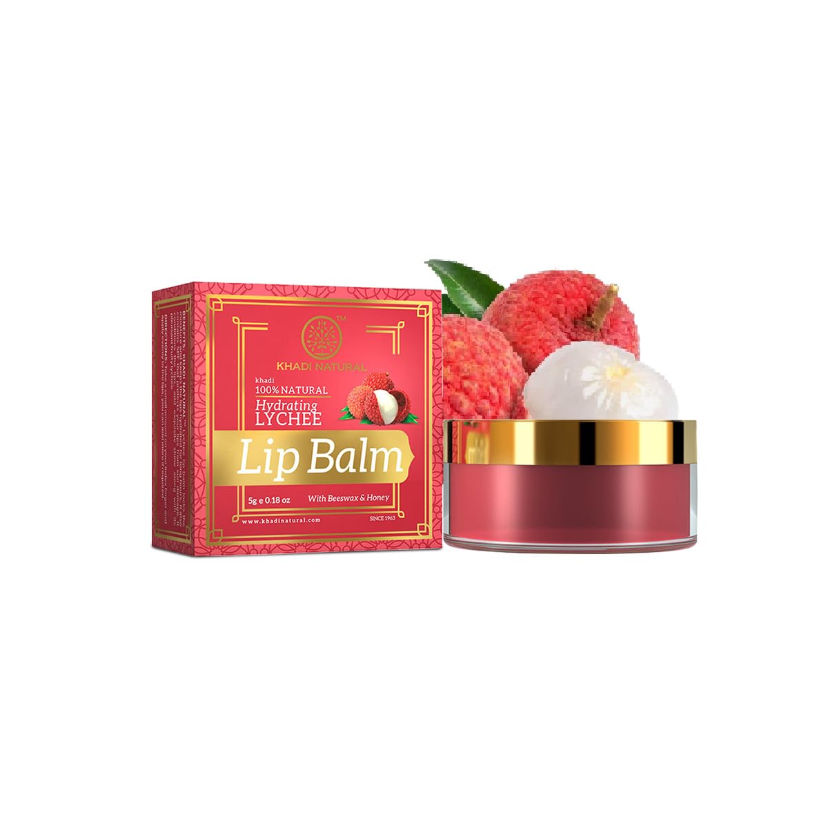 Khadi Natural Lychee Lip Balm 5g With SPF Moisturizing Nourishing Formula For Dry Chapped Lips Unisex Daily Care