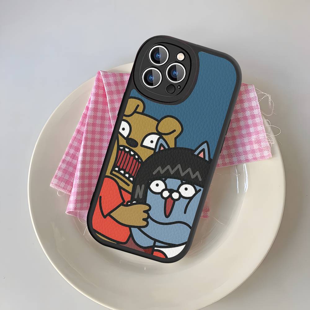 Cartoon K-KAKAO CUTE F-FRIENDS Phone Case For IPhone 16 15 14 13 12 11 Pro Max Plus 16E Soft Leather Cover