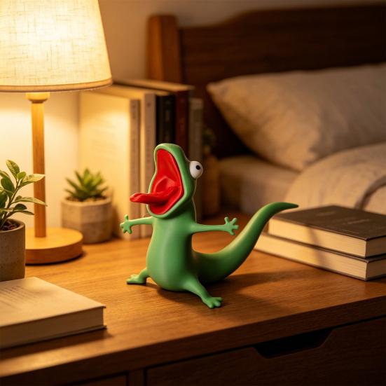 3D Printed Lizard Figurine Funny Lizard Meme Ornament Tabletop Green Lizard Collectible for Desk Living Room Bedroom Decor