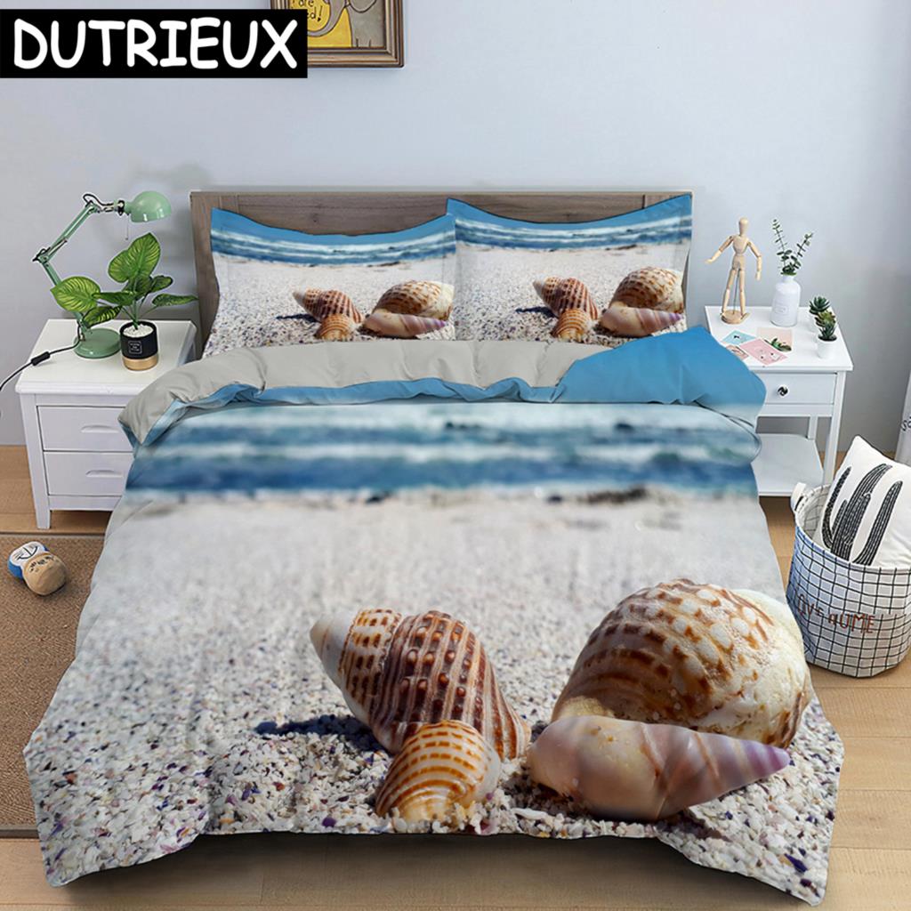 Seaside Beach 3D Duvet Cover Bedding Set Comforter Linen Pillowcases Quilt Cover Home Decor Single Double Twin King Queen