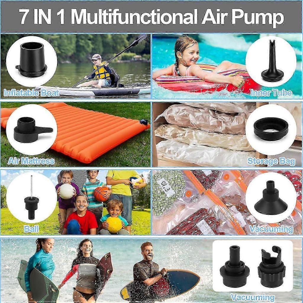 20PSI Electric Air Pump with 7 Nozzle Attachments for Quick Inflation of Boats and Pool Toys and Air Mattresses