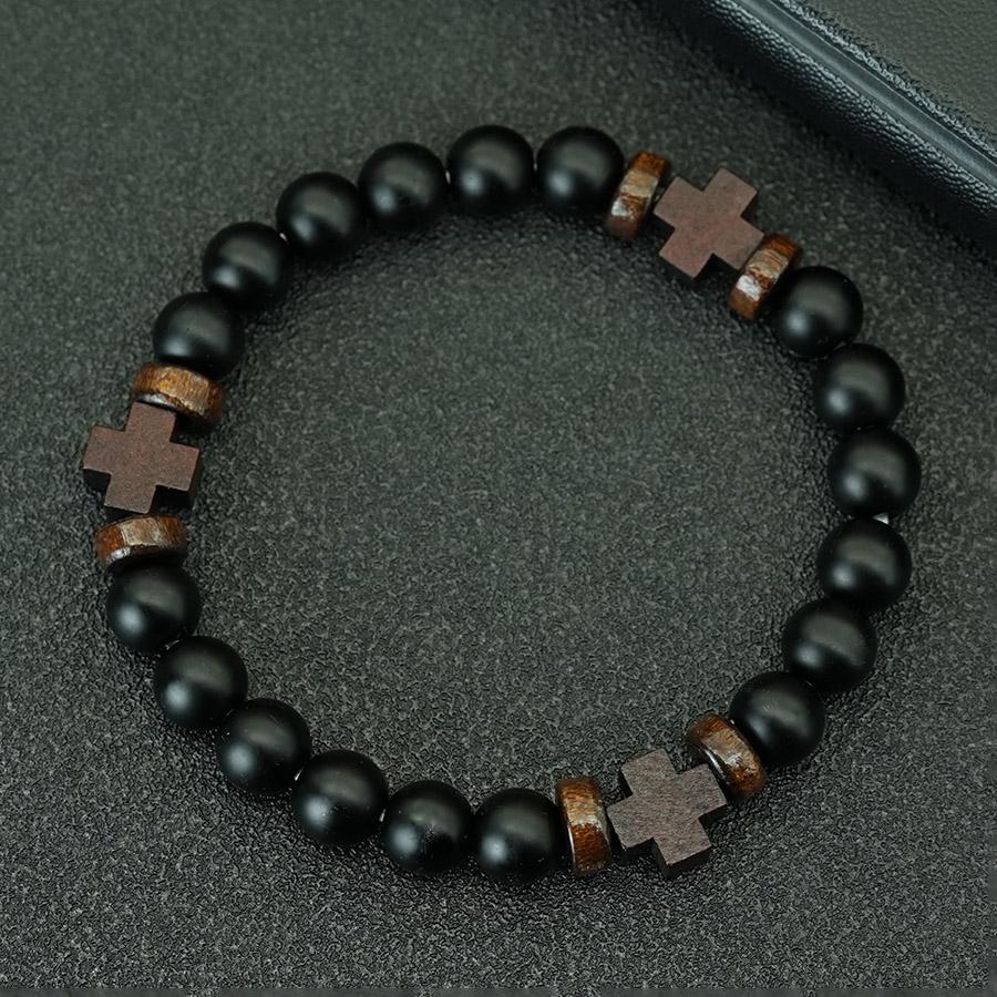 Braccialetto Noter New Cross per Uomo Legno Naturale Meditazione Guarigione Preghiera Charms Braccialetto 3 Opzioni di Colore Accessori Casual da Polso