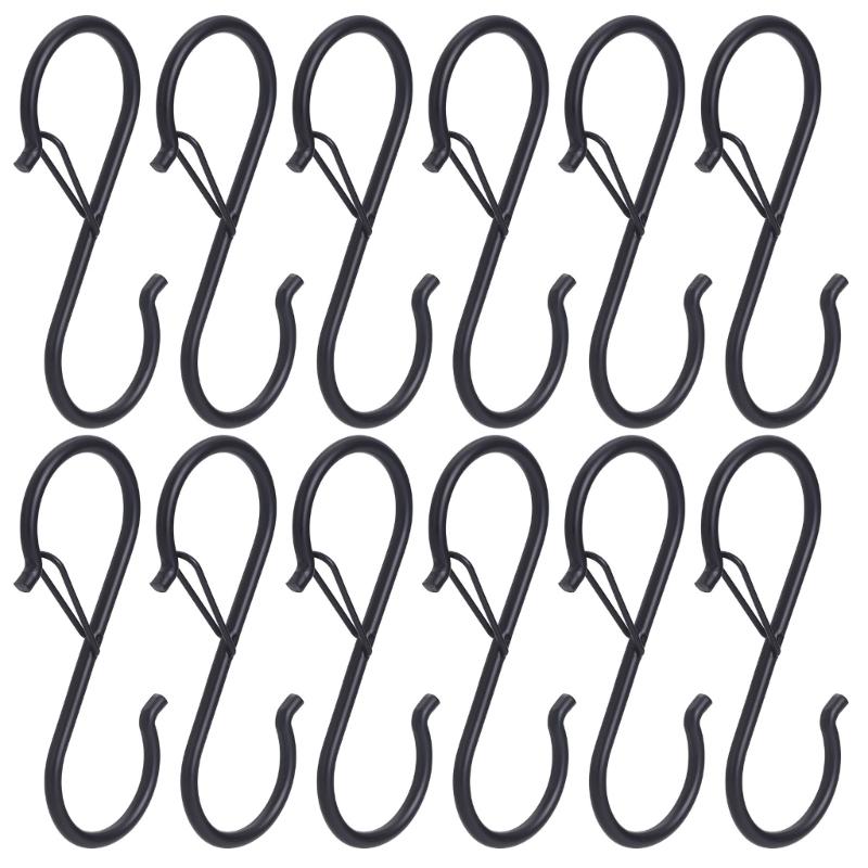 

Set of 12 Locking S Shaped Hooks Set Practical Metal Hooks for Hangings Reliable Lockables Clasps Hooks for Clothes чёрный